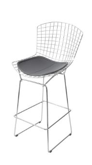 Banqueta Bertoia Cromada Com Almofada Preta