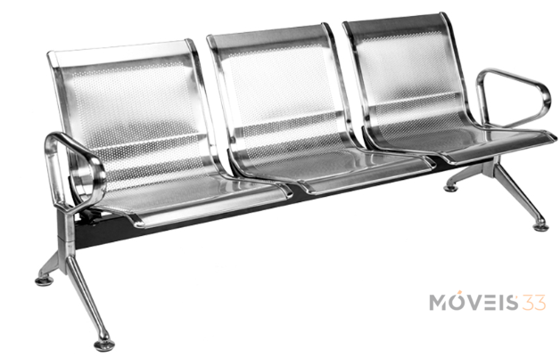 Longarina Reception Inox Com 3 Lugares 