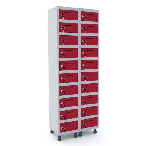 Armario Caixa Postal Pandin 20 Portas Vermelho - 690 X 400 X 1930 Mm