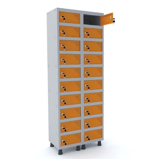 Armário Porta Objeto Pandin 20 Portas Laranja Picasso Com Fechamento Fechadura - 690 X 400 X 1930 Mm