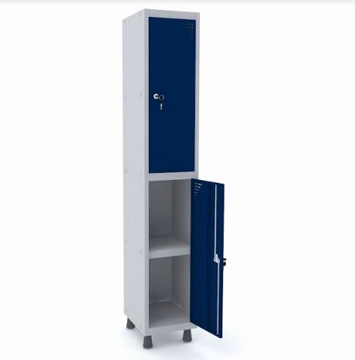 Roupeiro De Aço Pandin 02 Portas Com Prateleira Interna Na Cor Azul Del Rey Com Fechamento Fechadura - Larg. 345 X Prof. 400 X Alt. 1930 Mm.