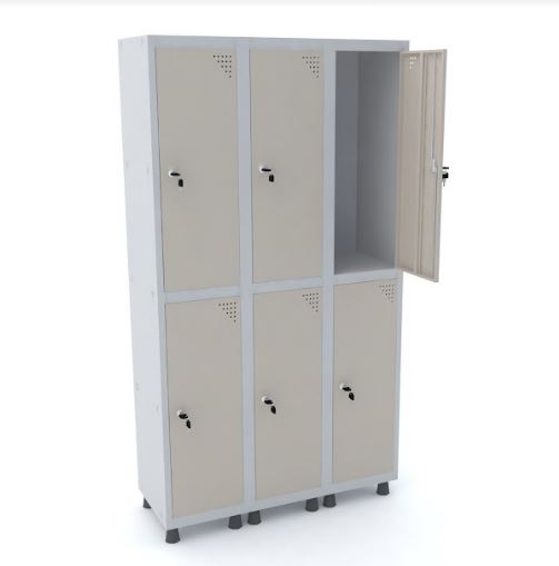 Roupeiro De Aço Pandin 6 Portas Grandes Na Cor Bege Areia Com Fechamento Fechadura - Larg. 1035 X Prof. 400 X Alt. 1930 Mm.