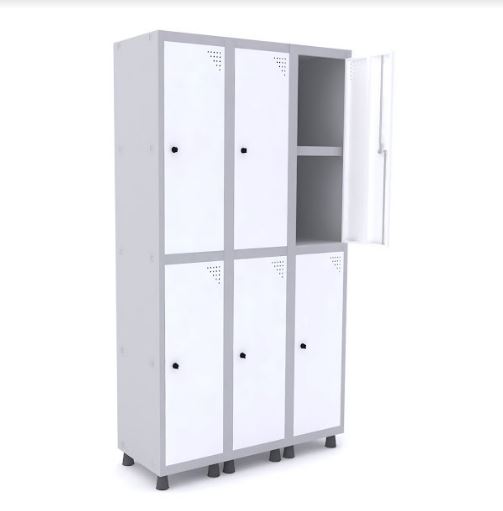 Roupeiro De Aço Pandin 6 Portas Grandes Com Prateleira Interna Na Cor Branca Com Fechamento Através De Pitão Para Cadeado - 1035 X 400 X 1930 Mm
