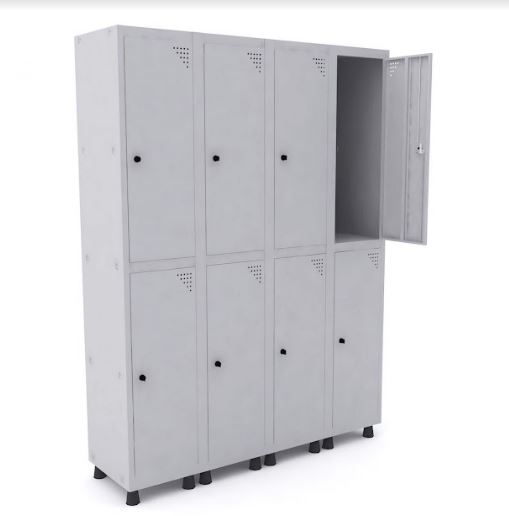 Roupeiro De Aço Pandin 8 Portas Grandes Na Cor Cinza Cristal Com Fechamento Através De Pitão Para Cadeado 1390 X 400 X 1930 Mm