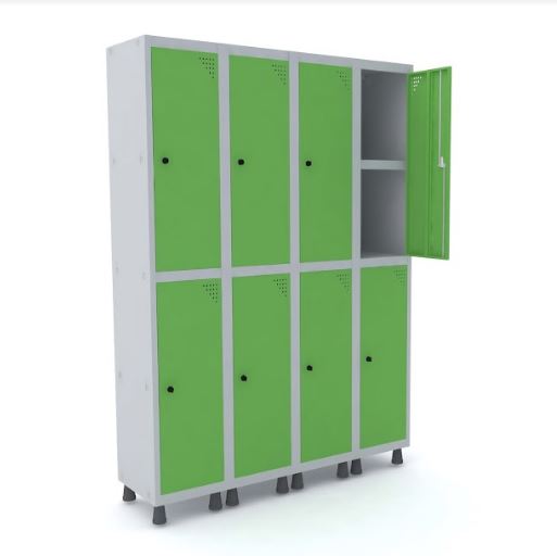 Roupeiro De Aço Pandin 8 Portas Grandes Com Prateleira Interna Na Cor Verde Miró Com Fechamento Através De Pitão Para Cadeado - 1930 X 400 X 1930 Mm