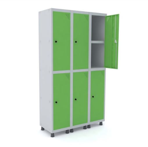 Armário Roupeiro com 1 Prateleira no Meio de Aço Pandin com 6 Portas Grandes na Cor Verde Miró com Fechamento Através de Pitão - 1035 x 400 x 1930 mm